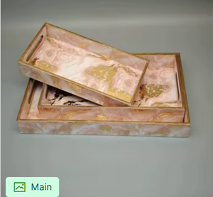 Bandejas Decorativas de Resina con Efecto Mármol Rosa, Hechas a Mano, Elegantes y Modernas, Rectangulares, para Servir, para Mesa de Centro - Product Image 3