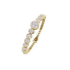Bracelet Aarinya pour femme en or 9 carats avec diamants de laboratoire à sept pierres, motif floral en forme de rosette - Product Image 4
