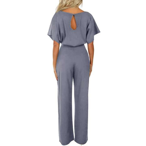 Combinaison formelle en toile unie pour femme, col rond, sans manches, ceinturée, coupe ajustée, longueur genou, 100 % coton, respirante, séchage rapide - Product Image 2