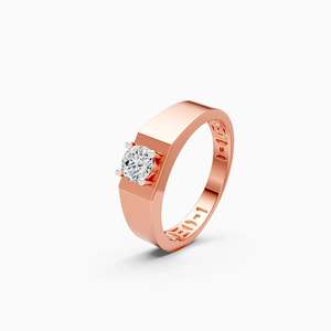 Daily Wear Lab Grown Diamond Round <b>Mens</b> Solitaire Gifting Statement <b>Ring</b> 0.54 Ct In 9K Yellow White And Rose Gold - Product Image 1