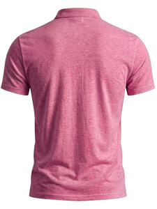 Men's Stand Collar Short Sleeve Knitted T-Shirt Slim Fit Solid Color Casual Regular Length Pink Summer 200 Grams Breathable - Product Image 4
