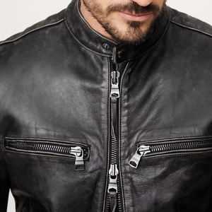 Blouson de moto en cuir noir pour homme, manches longues, coupe-vent, lavé, toutes saisons, style racing - Product Image 6