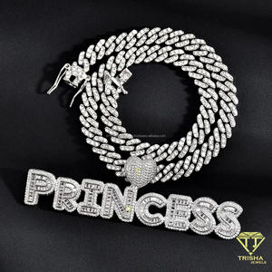 PRINCESS Personalized Name Necklace With Lab Grown Diamond Letter Pendant Heart Detail And Fully Sparkling Cuban Link Chain - Product Image 5