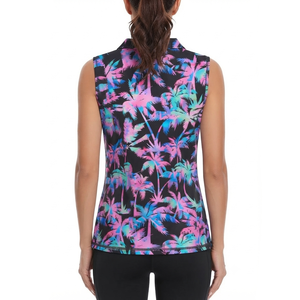 Polo sans manches pour femme, design sublimation, couleur unie, séchage rapide, style sportif, avec fermeture éclair quart de tour. - Product Image 2