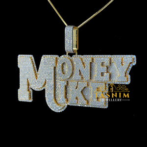 Collier Hip Hop Tasnim Jewellery Money Mike avec pendentif lettre, plaqué or 14 carats, diamants Moissanite VVS, style Iced Out - Product Image 1