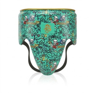 Protector Inguinal de Boxeo de PU Verde con Estampado de Calavera Graffiti, Ligero, Cómodo y Duradero, Equipo de Protección para Entrenamiento - Product Image 5
