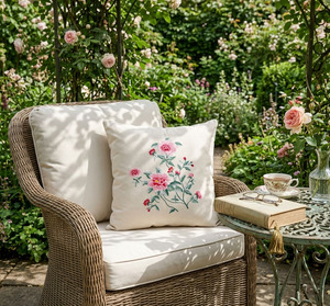 Fundas de Cojín Cuadradas Bordadas a Mano con Hermosas Rosas, para Uso Doméstico, de Lino Natural, Lavables, con Cierre de Cremallera, Venta al Por Mayor Personalizada - Product Image 1