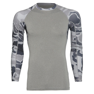 Unisex Full Sleeve Rash Guard Gray Camouflage Digital <b>Print</b> Quick Dry Polyester/Nylon UPF50+ Swim <b>Surf</b> Sports Shirt for Adults - Product Image 1