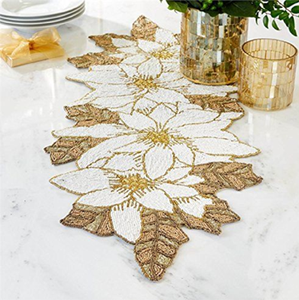 A stunning metallic silver and gold geometric lattice design luxury handmade beaded <b>table</b> <b>runner</b>, available at wholesale prices. - Product Image 6