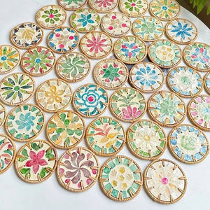 Natural Vietnam mother of pearl <b>rattan</b> coaster cup <b>placemat</b> for outdoor patio dining and tropical theme garden parties - Product Image 5