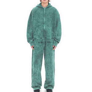 Men's Washed customised <b>colours</b> Tracksuit <b>Set</b> Solid Color Loose Fit Casual Full Length With Side Pockets Autumn Wear - Product Image 3