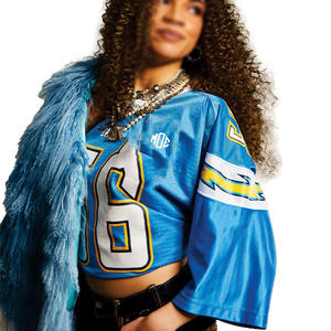 Maillot de football américain bleu de qualité supérieure en polyester, style rétro vintage, respirant, à manches courtes, uniforme d'équipe, vente en gros - Product Image 5