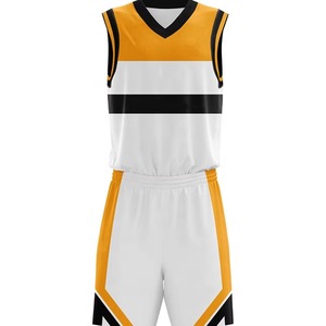 Conjunto de Uniforme de Baloncesto Sublimado Personalizado, Cuello en V, Sin Mangas, Blanco, Negro y Amarillo, Absorbe la Humedad, Ropa Deportiva Unisex para Adultos - Product Image 2