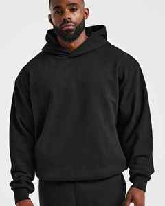 Sudadera con Capucha Negra para Hombre, Corte Regular, 100% Algodón, Felpa, Informal, para Otoño, Tejida, Color Sólido, Impresión Digital, 400g - Product Image 4