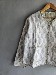 Quilted Cotton <b>Jacket</b> <b>Women</b> V Neck Floral Print Three Quarter Sleeve <b>Spring</b> Lightweight Outerwear gift for her - Product Image 2