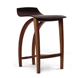 Tabouret de bar minimaliste en teck avec design de pieds courbes artistiques - Product Image 1