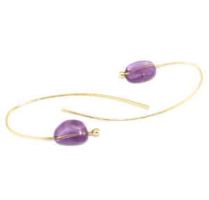 Pendientes Colgantes de Moda Contemporánea con Gema de Amatista Natural en Forma de Gota, Chapados en Oro de 24k, Joyería de Latón para Mujer, Venta al por Mayor - Product Image 3