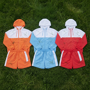 Wholesale Design Reflective Windbreaker Hoodie and Shorts Set Unisex Lightweight 100% Nylon Tracksuit Summer Street Shorts Set - Product Image 1