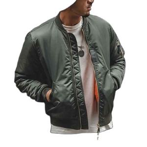 Veste d'hiver vintage à col montant verte, tenue décontractée de vol avec fermeture éclair, vêtements d'extérieur pour le collège, baseball, poches avant pour hommes - Product Image 1