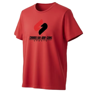 T-shirt en coton pour homme, col rond, manches courtes, décontracté, rouge, respirant, été, personnalisable avec logo, vente en gros - Product Image 3