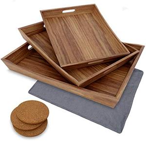 Plateau de service rectangulaire en bois naturel avec poignées en forme de cœur découpées, plateau alimentaire sûr fabriqué au Vietnam - Product Image 4