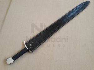 ÉTONNANTE ÉPÉE DE POIGNÉE EN CUIR NOIR MÉDIÉVALE EUROPÉEN EN ACIER À HAUTE TENSION AVEC GAINE EN CUIR NMT-2503 - Product Image 6