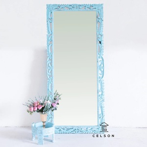 Rectangular Wooden Floor <b>Mirror</b> with Blue Carved Frame Shabby Chic Decorative <b>Mirror</b> for Home Use - Product Image 3