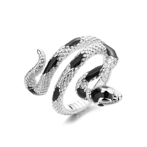 Snake Shape <b>925</b> <b>Silver</b> <b>Ring</b> Rhodium Plated Punk Style Unisex Everyday Wear - Product Image 1