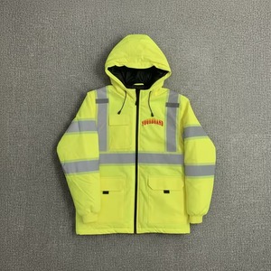 Yourbrand Hi Vis <b>Yellow</b> Reflective Hooded <b>Puffer</b> <b>Jacket</b> Men's Workwear Waterproof Zipper Front Pockets Winter Wear - Product Image 6