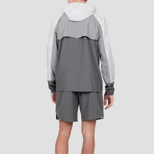 High Quality <b>Lightweight</b> Short Set with Zipper Hooded <b>Jacket</b> Unisex Windbreaker Summer Jogger Shorts For Running Exercise - Product Image 2