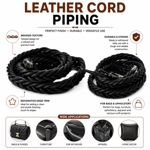 Ribete de cordón de cuero negro trenzado, cordón de cuero trenzado negro para acabado, cordón de cuero trenzado decorativo - Product Image 6