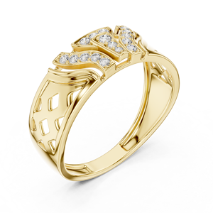 Lab Grown Diamond Engagement <b>Ring</b> Yellow Gold Pavé Accent Bridal Wedding Band <b>Resizable</b> Women Jewelry - Product Image 1