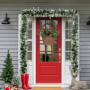 Confezione da 2 Ghirlande Natalizie Pre-Illuminata Effetto Neve da 2,7 m con 200 Luci Calde, 440 Punte, Bacche Rosse, Ghirlande e Corone Natalizie Artificiali - Product Image 5