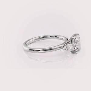 IGI Certified Cushion Cut Lab Grown Diamond Three Stone Engagement & Anniversary <b>Ring</b> Solid 925 Sterling Silver Pear Side Stone - Product Image 4