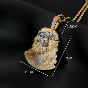 Pendentif Visage de Jésus en Argent 925 Plaqué Or, Moissanite Sertie Micro-Pavé, Bijou Religieux Chrétien Hip Hop - Product Image 5