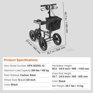 Patinete de rodilla plegable de acero al carbono con ruedas todoterreno de 12 pulgadas, manillar ajustable y almohadilla para la rodilla, para personas con discapacidad - Product Image 4