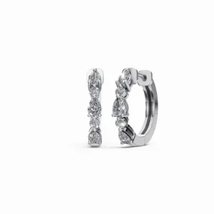 Nouvelles boucles d'oreilles créoles en diamant rond et poire, design éternel, avec diamants certifiés IGI et clarté VVS, bijoux fins pour femmes - Product Image 1