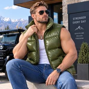 Chaleco Acolchado de Cuero Genuino para Hombre |   Chaleco acolchado sin mangas, chaleco de piel de oveja, regalo para él - Product Image 4