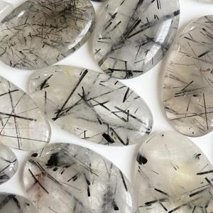 ควอตซ์รูทิเลเต็ดสีดำธรรมชาติ ทรงคาโบชอง ขัดเงา รูปไข่ คุณภาพสูง สำหรับทำเครื่องประดับ แหวน - Product Image 2