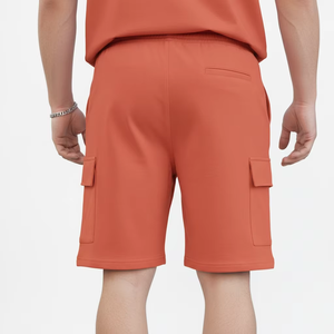 Men's Orange Casual Two Piece <b>Set</b> Crew Neck T-Shirt And Cargo Shorts Solid Color Breathable <b>Knitted</b> Summer Wear - Product Image 4