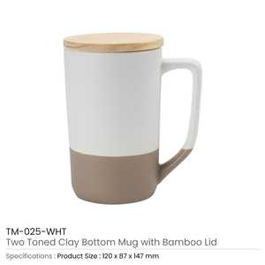Two-Toned <b>Ceramic</b> <b>Mugs</b> with Clay Bottom and Bamboo <b>Lid</b> Premium <b>Ceramics</b> Product - Product Image 4