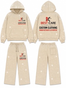 Conjunto de Sudadera con Capucha y Pantalones Deportivos de Lujo para Hombre con Pedrería, Logotipo Personalizado, 100% Algodón, Ropa Deportiva Urbana, Fabricante OEM ODM - Product Image 6