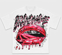 T-shirt tricoté oversize à imprimé lèvres roses effet goutte personnalisé, style streetwear urbain, 100 % coton, manches courtes, haut tendance été