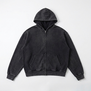 Charcoal Washed Oversized Full <b>Zip</b> Hoodie Vintage Black/Charcoal Pigment Wash, Dropped Shoulder. OEM / Private Label - Product Image 1