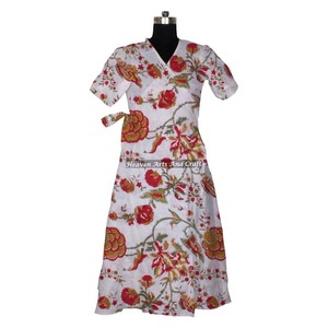 100% coton ethnique beau bloc imprimé à la main Kimono Robe vêtements de nuit Robe de chambre vêtements de plage - Product Image 6