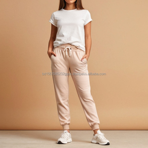 Pantalon de jogging décontracté en coton pour filles, sur mesure, motif uni, en tissu tricoté, taille élastique avec cordon de serrage - Product Image 6