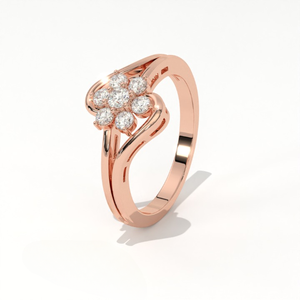 Anillo de Lujo Aarinya Celestial Rosette Collection con Diamantes Cultivados en Laboratorio, Chapado en Oro de 14K, Diseño Floral de 7 Piedras y Cinta Escultural, Certificado IGI - Product Image 5