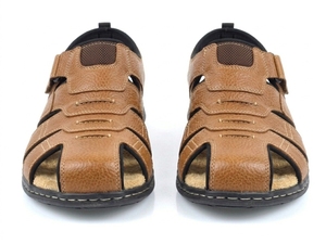 Sandalias Gladiador de Cuero Genuino Color Bronceado para Hombre, con Tiras Cruzadas y Hebilla, Casuales, Cómodas, Transpirables, con Suela de Goma y Entresuela de Corcho - Product Image 3