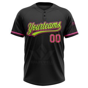 Maillot de baseball noir personnalisé pour homme, manches courtes, sublimation rouge et verte, nom et numéro de l'équipe, évacuation de l'humidité, fermeture boutonnée, vêtements de sport - Product Image 3