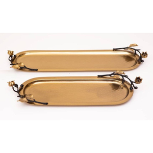 Hotelware Restaurant Ware Catering <b>Tray</b> Food Snacks Cookies Serving <b>Tray</b> Modern <b>Large</b> Size Metal Serving <b>Tray</b> With Floral Handle - Product Image 2